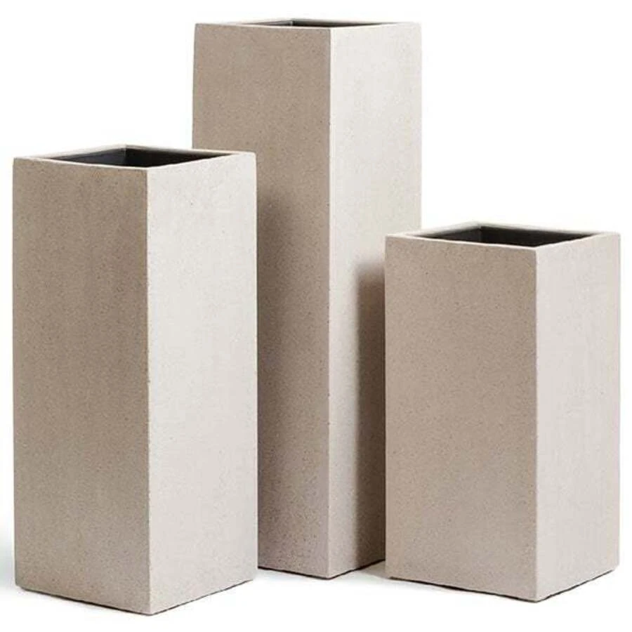 Кашпо TREEZ Effectory - Beton - Высокий куб  - Белый песок