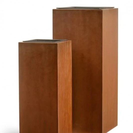 Кашпо TREEZ Effectory - Corten Steel - Высокий куб  - Кортеновская сталь - Бархатистая окись