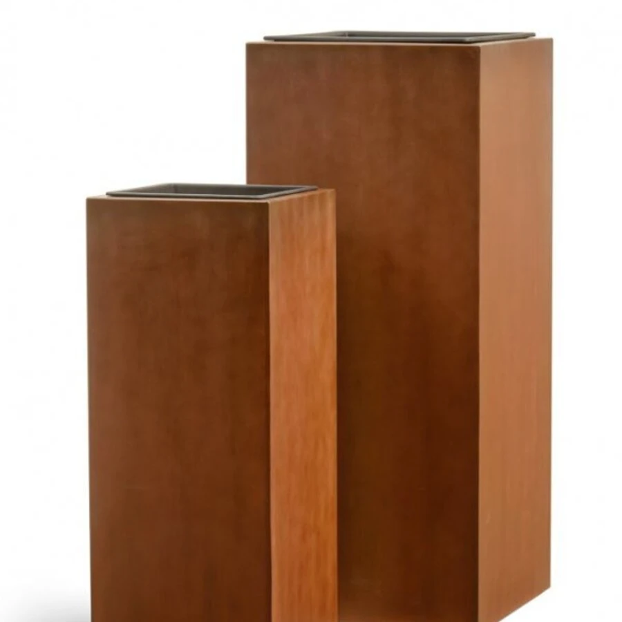 Кашпо TREEZ Effectory - Corten Steel - Высокий куб  - Кортеновская сталь - Бархатистая окись