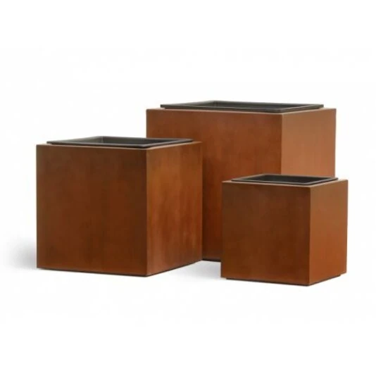 Кашпо TREEZ Effectory - Corten Steel - Куб - Кортеновская сталь - Бархатистая окись