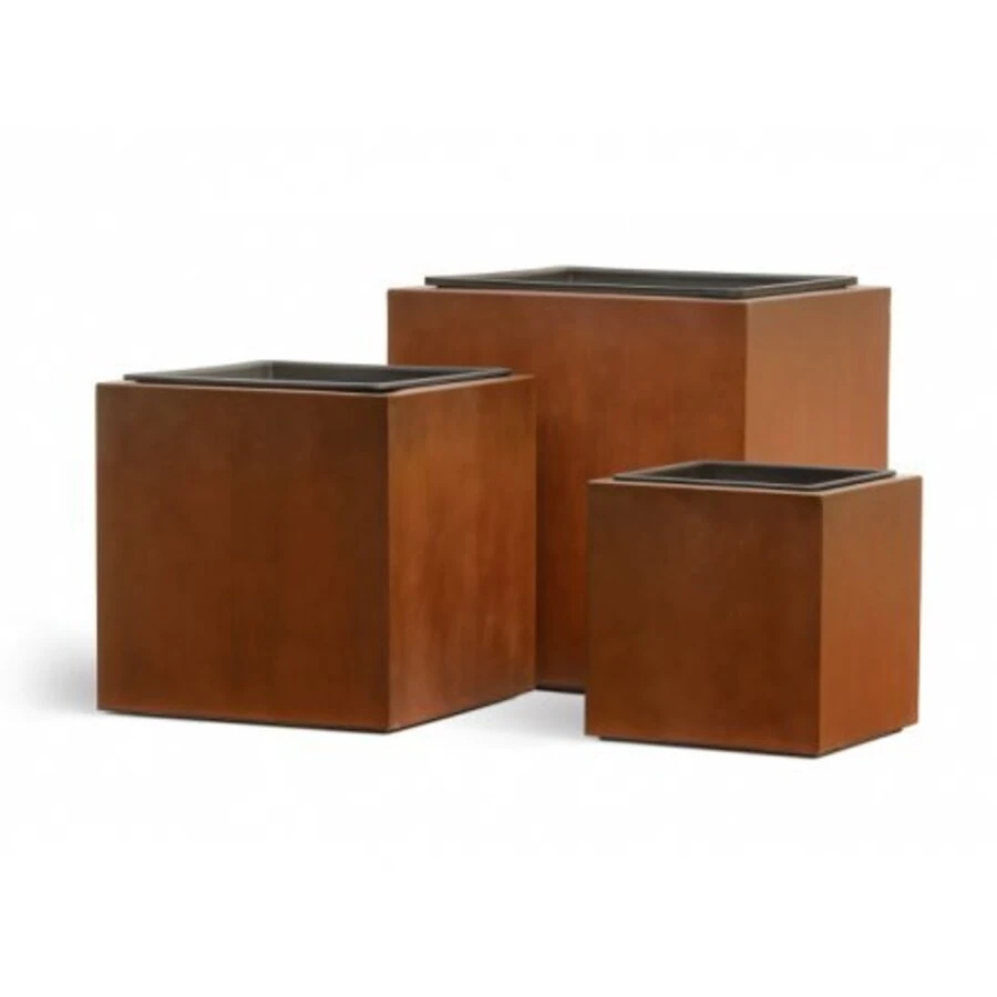 Кашпо TREEZ Effectory - Corten Steel - Куб - Кортеновская сталь - Бархатистая окись